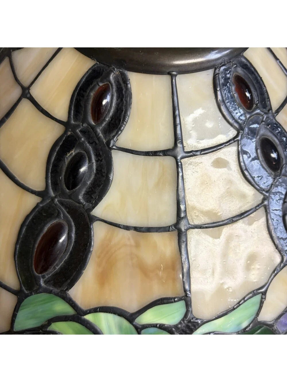 Tiffany Style Stained Glass Lamp Shade 18” Purple Floral Needs Repair